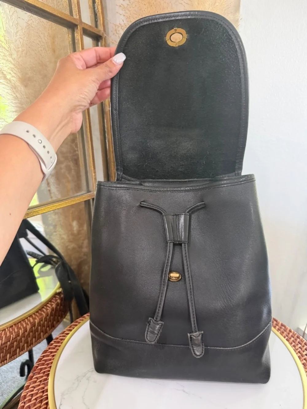 Vintage Coach 9791 Black LeatherLarge Daypack Backpack Bag Made In The USA